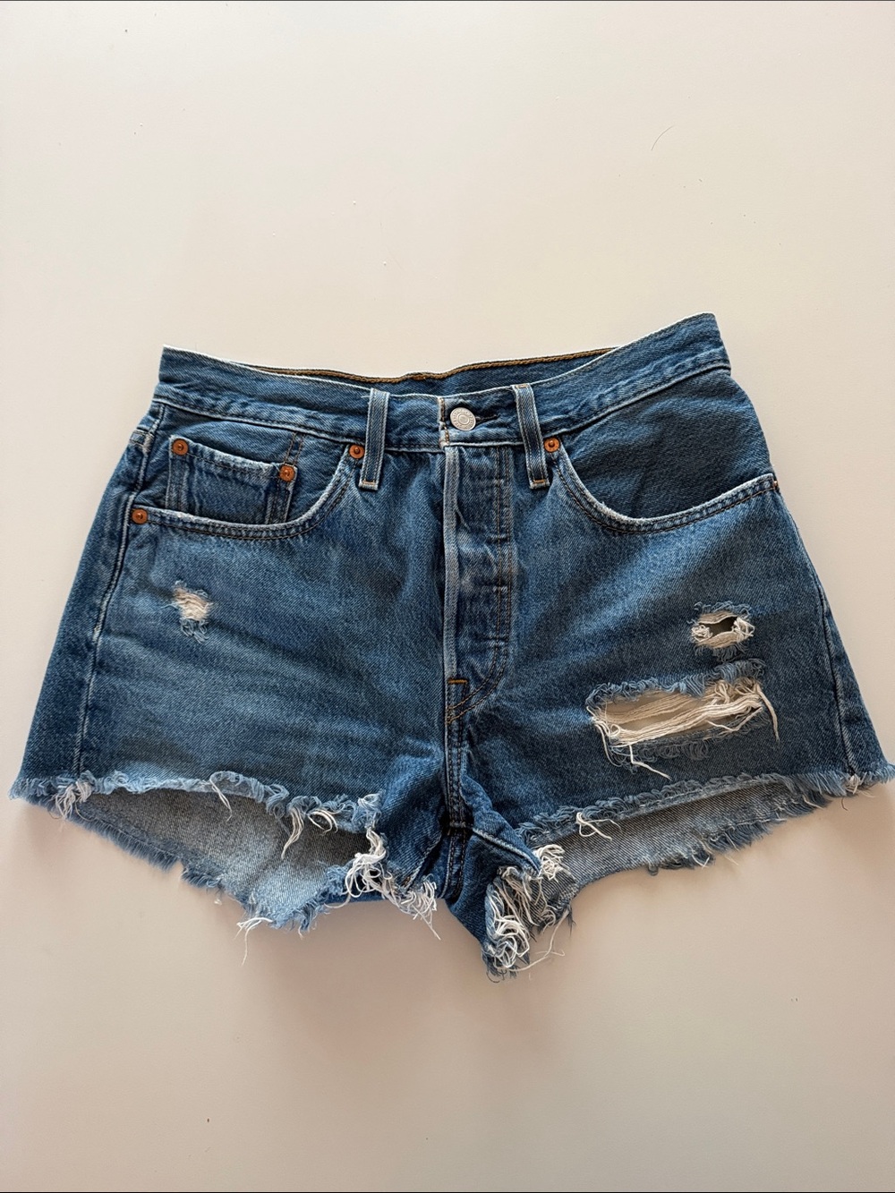 Levi's Ripped Frayed Hem Denim Shorts - Blue